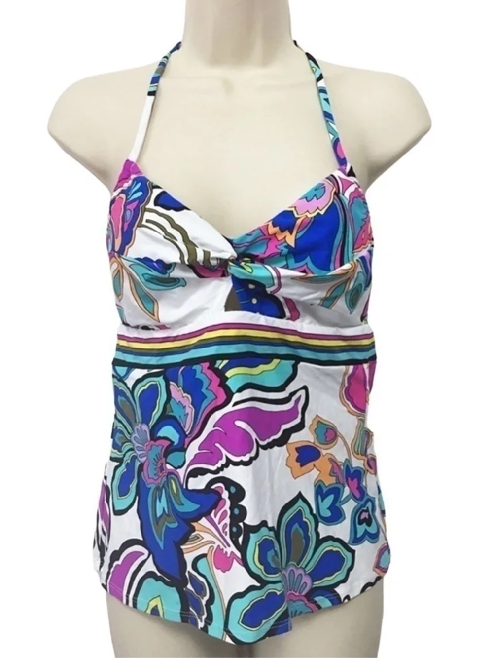 Pretty Trina Turk tankini swimwear top colourful Abstract Floral Print halter - Picture 4 of 9